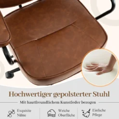 Ergonomischer Bürostuhl mit Armlehnen & Rollen Höhenverstellbarer Drehstuhl Computerstuhl Braun