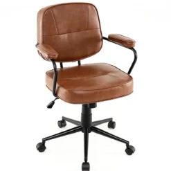 Ergonomischer Bürostuhl mit Armlehnen & Rollen Höhenverstellbarer Drehstuhl Computerstuhl Braun