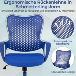 Ergonomischer Bürostuhl mit Atmungsaktive Mesh-Rückenlehne Höhenverstellbarer Drehstuhl Blau