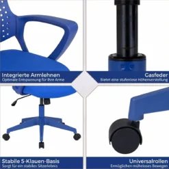 Ergonomischer Bürostuhl mit Atmungsaktive Mesh-Rückenlehne Höhenverstellbarer Drehstuhl Blau