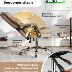 Ergonomischer Bürostuhl mit Einziehbarer Fußstütze Chefsessel Schreibtischstuhl Kaffee