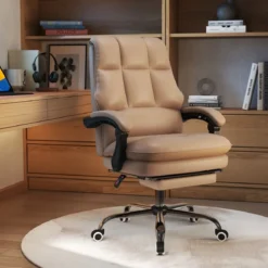 Ergonomischer Bürostuhl mit Einziehbarer Fußstütze Chefsessel Schreibtischstuhl Kaffee