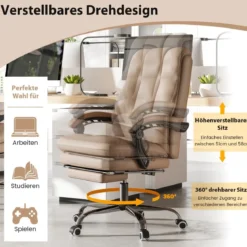 Ergonomischer Bürostuhl mit Einziehbarer Fußstütze Chefsessel Schreibtischstuhl Kaffee