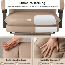 Ergonomischer Bürostuhl mit Einziehbarer Fußstütze Chefsessel Schreibtischstuhl Kaffee