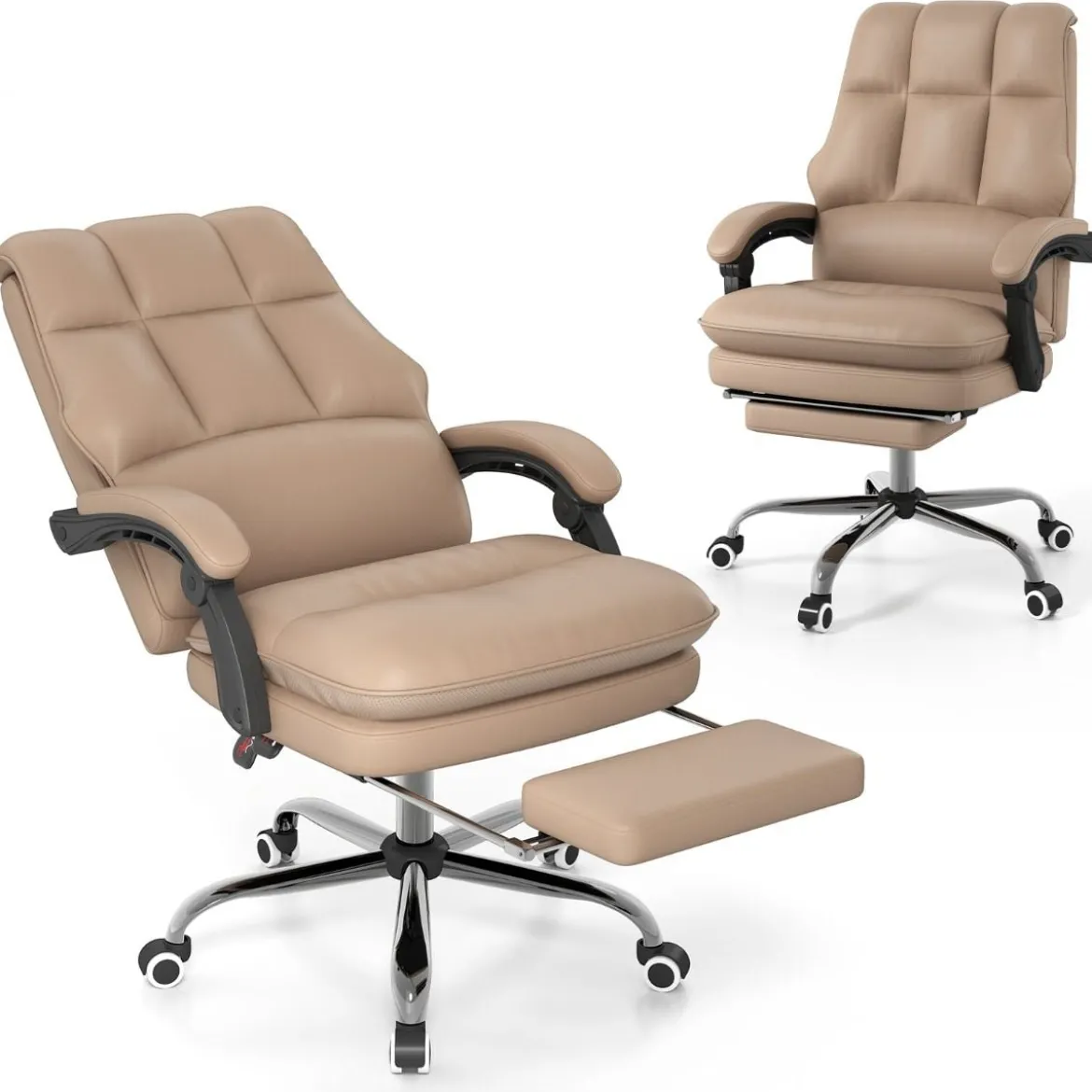 Ergonomischer Bürostuhl mit Einziehbarer Fußstütze Chefsessel Schreibtischstuhl Kaffee