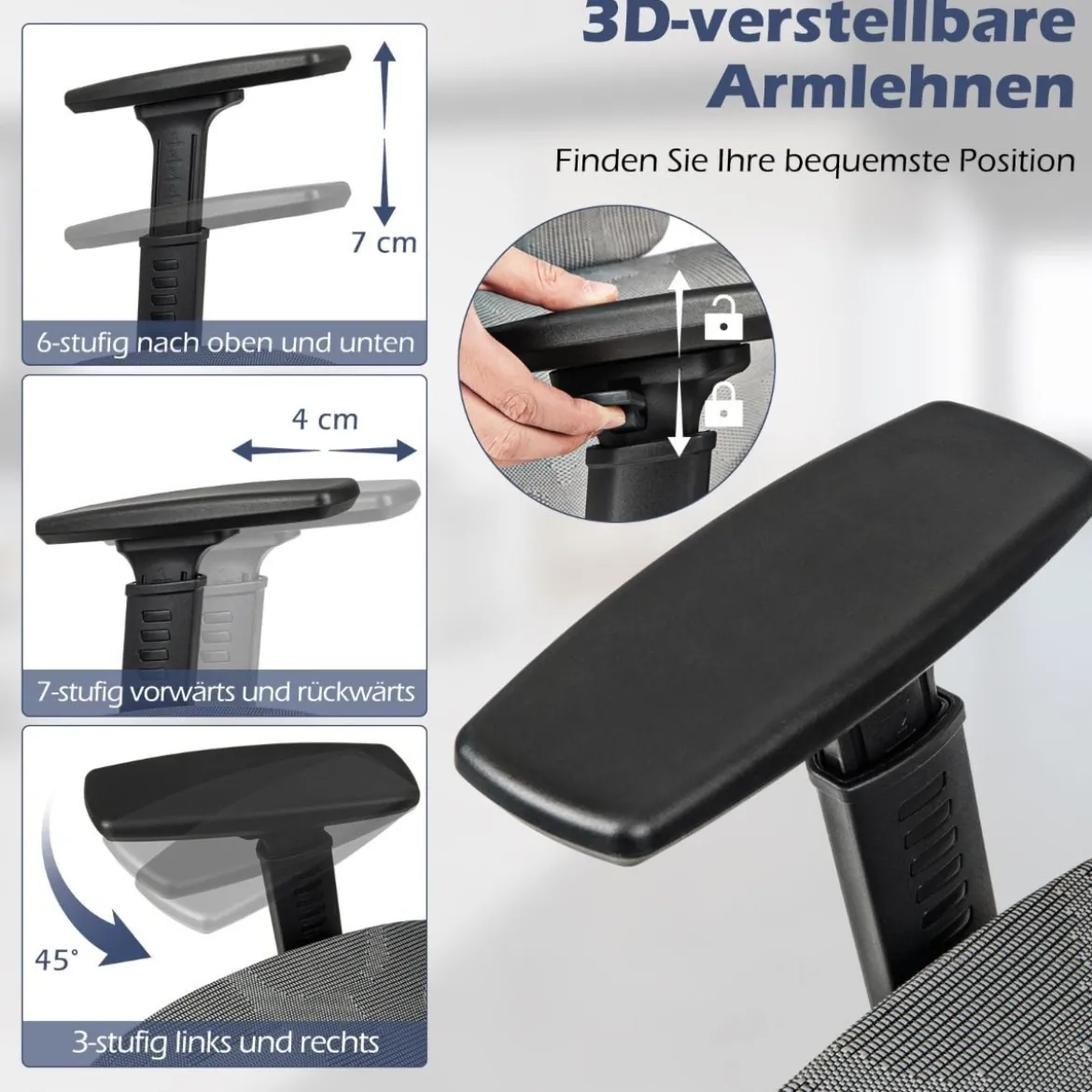 Ergonomischer Bürostuhl mit Einziehbarer Fußstütze & Verstellbarer Kopfstütze Computerstuhl