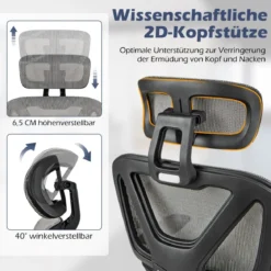 Ergonomischer Bürostuhl mit Einziehbarer Fußstütze & Verstellbarer Kopfstütze Computerstuhl