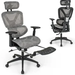 Ergonomischer Bürostuhl mit Einziehbarer Fußstütze & Verstellbarer Kopfstütze Computerstuhl
