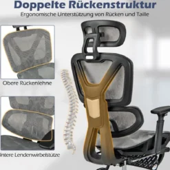 Ergonomischer Bürostuhl mit Einziehbarer Fußstütze & Verstellbarer Kopfstütze Computerstuhl