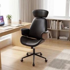 Ergonomischer Bürostuhl mit Gebogenen Armlehnen & Rückenlehne & Kopfstütze Schreibtischstuhl Drehstuhl