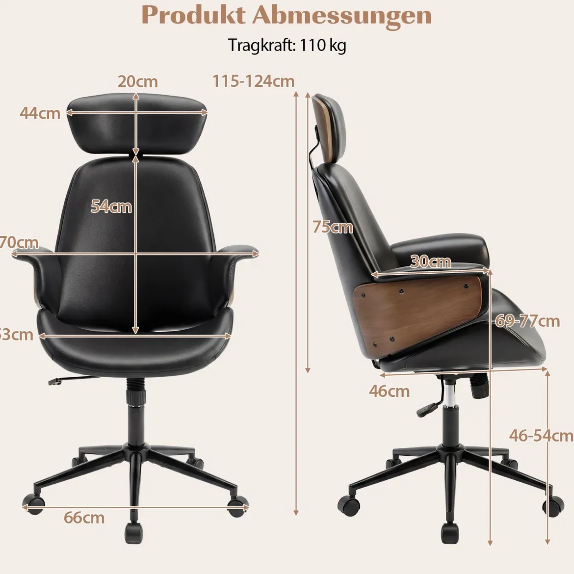 Ergonomischer Bürostuhl mit Gebogenen Armlehnen & Rückenlehne & Kopfstütze Schreibtischstuhl Drehstuhl