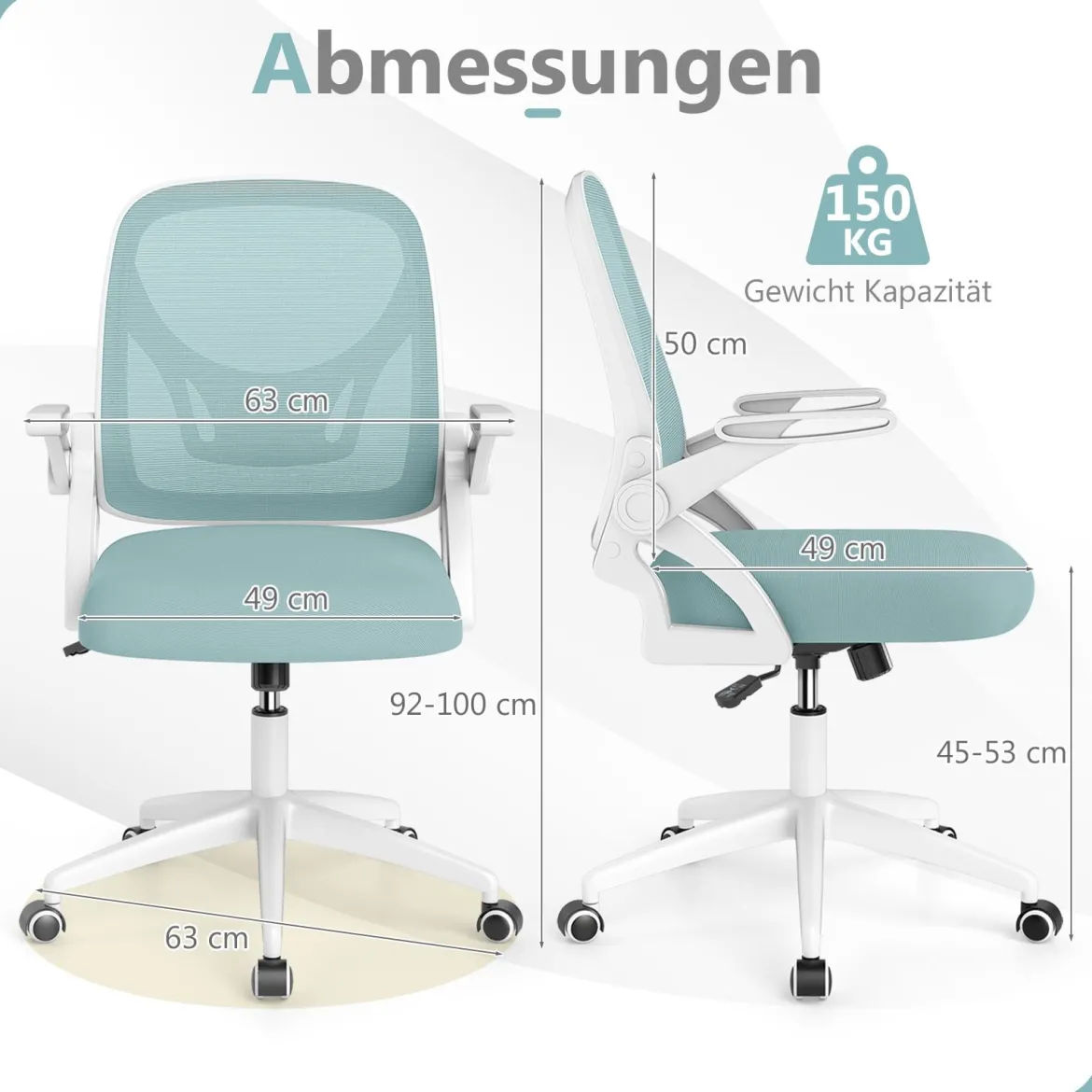 Ergonomischer Bürostuhl mit Hochklappbaren Armlehnen & Wippfunktion Schreibtischstuhl Blau