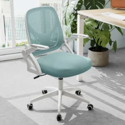 Ergonomischer Bürostuhl mit Hochklappbaren Armlehnen & Wippfunktion Schreibtischstuhl Blau