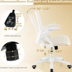 Ergonomischer Bürostuhl mit Hochklappbaren Armlehnen & Wippfunktion Computerstuhl Beige