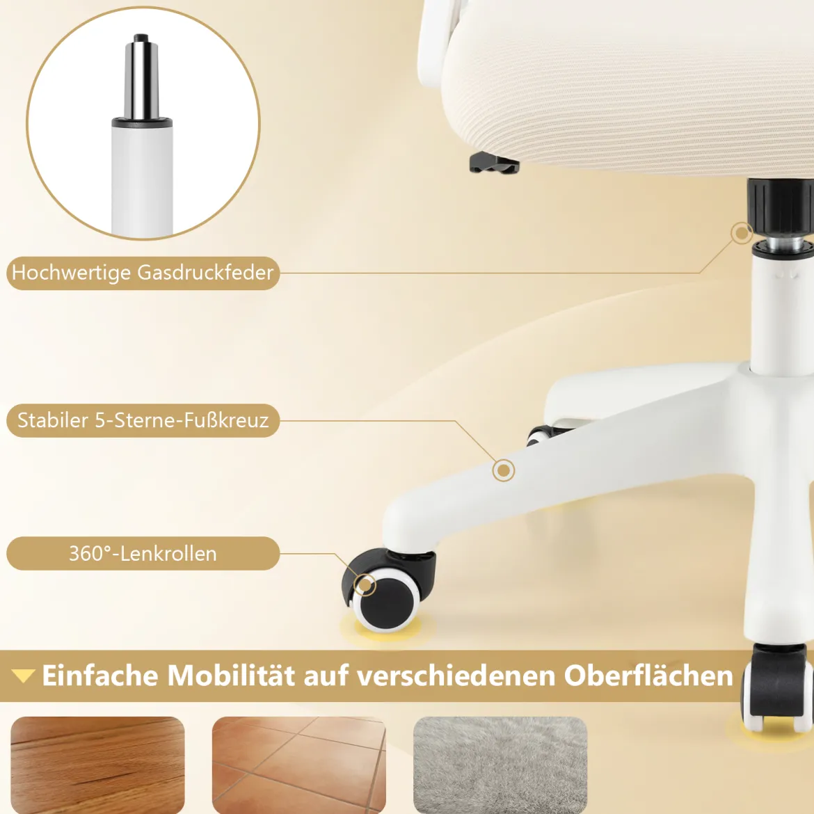 Ergonomischer Bürostuhl mit Hochklappbaren Armlehnen & Wippfunktion Computerstuhl Beige