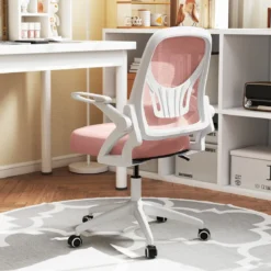 Ergonomischer Bürostuhl mit Hochklappbaren Armlehnen & Wippfunktion Schreibtischstuhl Rosa