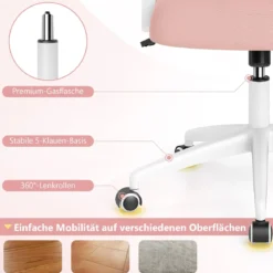 Ergonomischer Bürostuhl mit Hochklappbaren Armlehnen & Wippfunktion Schreibtischstuhl Rosa