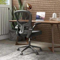 Ergonomischer Bürostuhl mit Hochklappbaren Armlehnen & Verstellbarer Lendenstütze & Wippfunktion