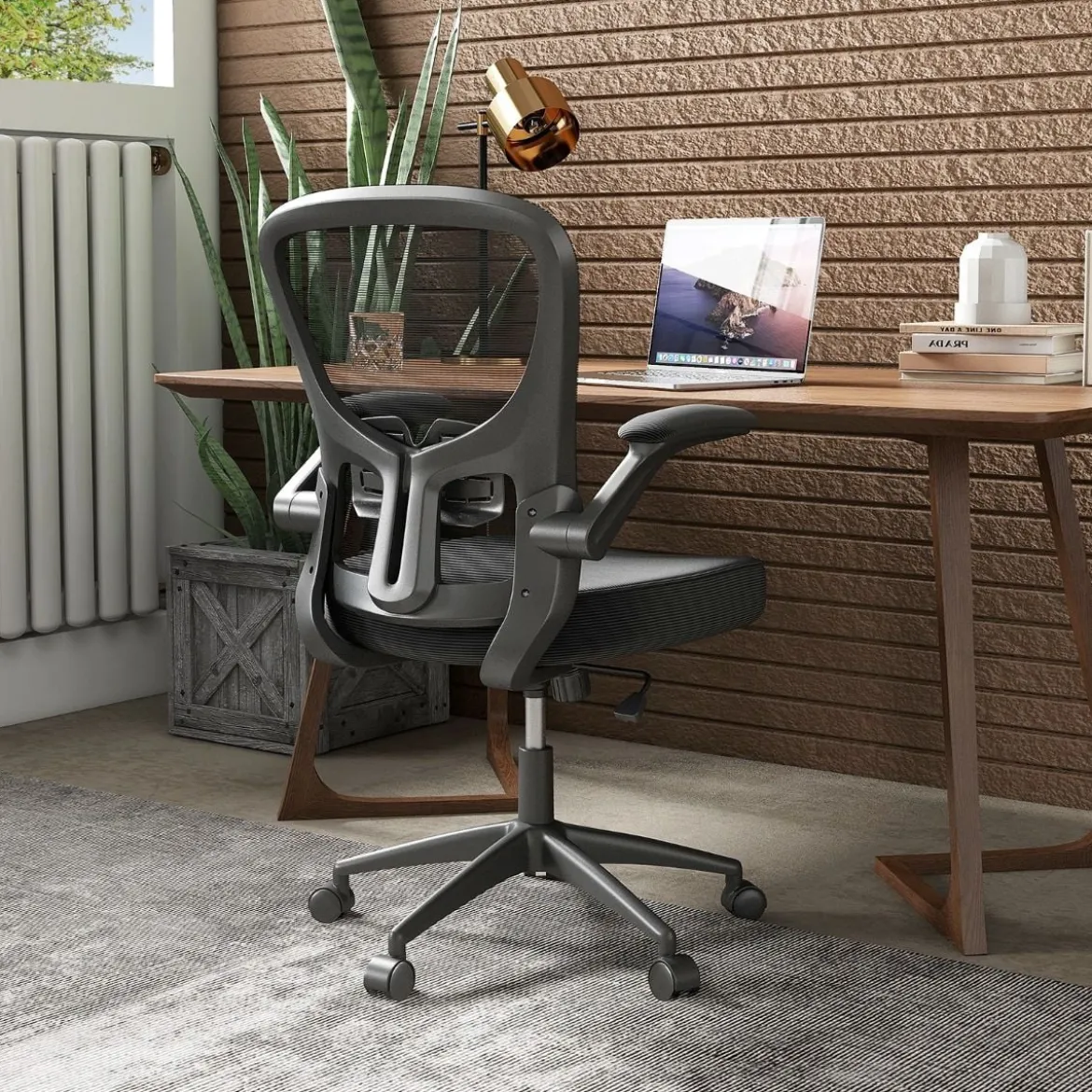 Ergonomischer Bürostuhl mit Hochklappbaren Armlehnen & Verstellbarer Lendenstütze & Wippfunktion