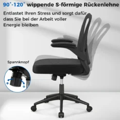Ergonomischer Bürostuhl mit Hochklappbaren Armlehnen & Verstellbarer Lendenstütze & Wippfunktion
