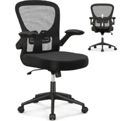 Ergonomischer Bürostuhl mit Hochklappbaren Armlehnen & Verstellbarer Lendenstütze & Wippfunktion