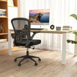 Ergonomischer Bürostuhl mit Hochklappbaren Armlehnen & Verstellbarer Lendenstütze & Wippfunktion