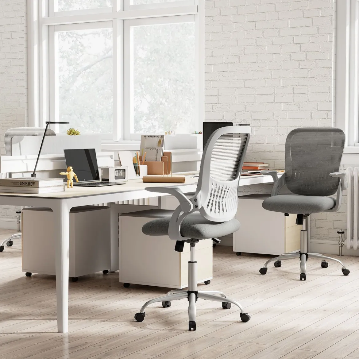 Ergonomischer Bürostuhl mit Hochklappbaren Armlehnen & Wippfunktion Computerstuhl Grau