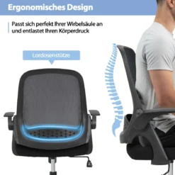 Ergonomischer Bürostuhl mit Klappbaren Armlehnen & Mittlerer Rückenlehne Schwarz