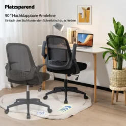 Ergonomischer Bürostuhl mit Klappbaren Armlehnen & Mittlerer Rückenlehne Schwarz