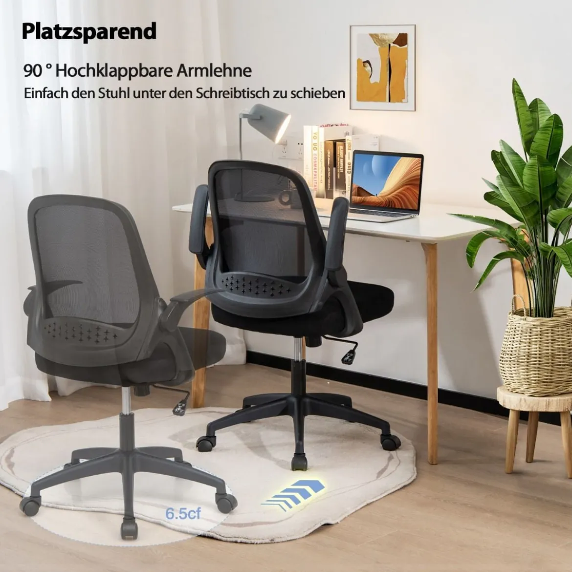 Ergonomischer Bürostuhl mit Klappbaren Armlehnen & Mittlerer Rückenlehne Schwarz