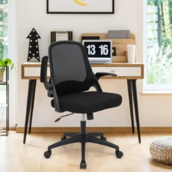 Ergonomischer Bürostuhl mit Klappbaren Armlehnen & Mittlerer Rückenlehne Schwarz