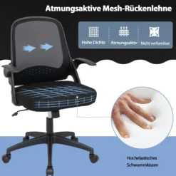Ergonomischer Bürostuhl mit Klappbaren Armlehnen & Mittlerer Rückenlehne Schwarz