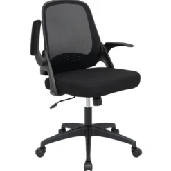 Ergonomischer Bürostuhl mit Klappbaren Armlehnen & Mittlerer Rückenlehne Schwarz