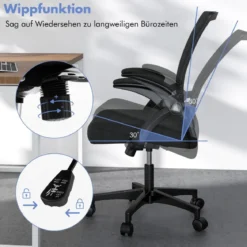 Ergonomischer Bürostuhl mit klappbaren Armlehnen Schreibtischstuhl mit mittlerer Rückenlehne 57 x 63 x 90–100 cm Schwarz