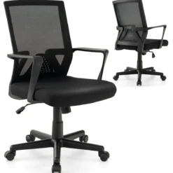 Ergonomischer Bürostuhl mit Lordosenstütze & Wippfunktion Schreibtischstuhl Schwarz