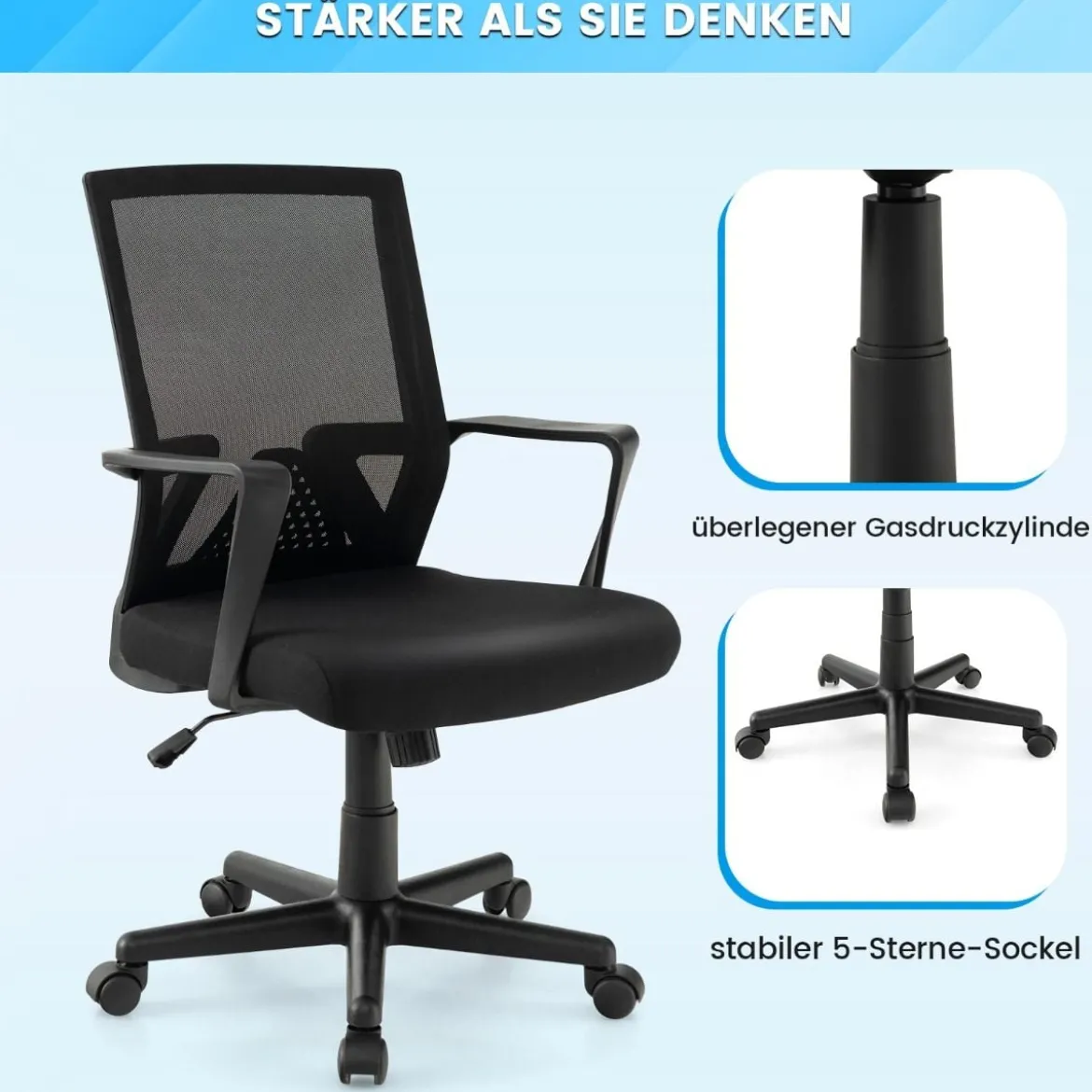 Ergonomischer Bürostuhl mit Lordosenstütze & Wippfunktion Schreibtischstuhl Schwarz