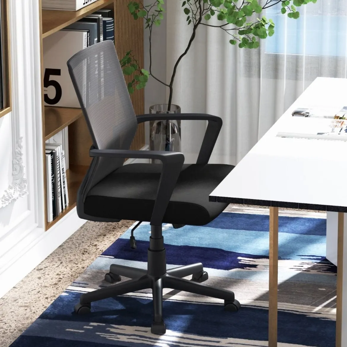 Ergonomischer Bürostuhl mit Lordosenstütze & Wippfunktion Schreibtischstuhl Schwarz