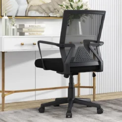 Ergonomischer Bürostuhl mit Lordosenstütze & Wippfunktion Schreibtischstuhl Schwarz