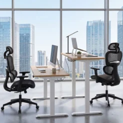 Ergonomischer Bürostuhl mit Mesh Schreibtischstuhl mit Verstellbarer Armlehne & Kopfstütze Schwarz