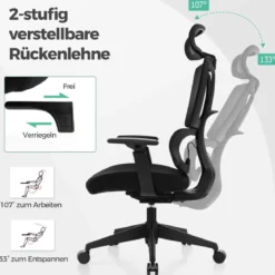 Ergonomischer Bürostuhl mit N-förmiger Lordosenstütze Drehbarer Schreibtischstuhl Schwarz