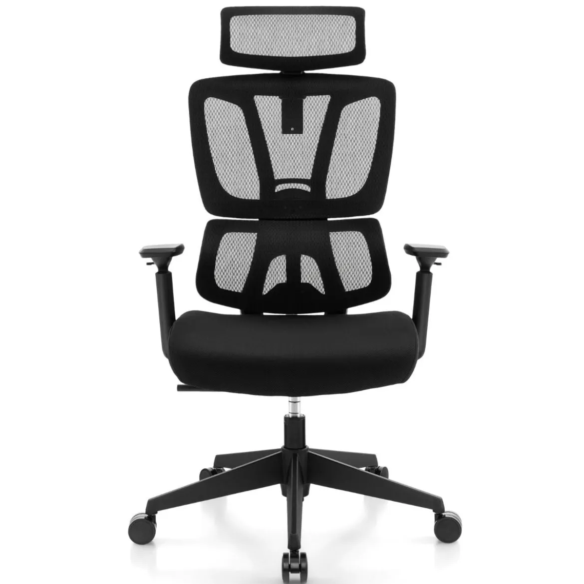 Ergonomischer Bürostuhl mit N-förmiger Lordosenstütze Drehbarer Schreibtischstuhl Schwarz