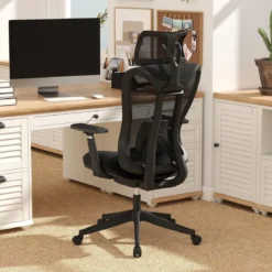 Ergonomischer Bürostuhl mit verstellbarer Lendenstütze & Kopfstütze & 3D-Armlehnen Schwarz