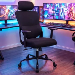Ergonomischer Bürostuhl mit Verstellbarer Kopfstütze & Lendenstütze Schreibtischstuhl Schwarz