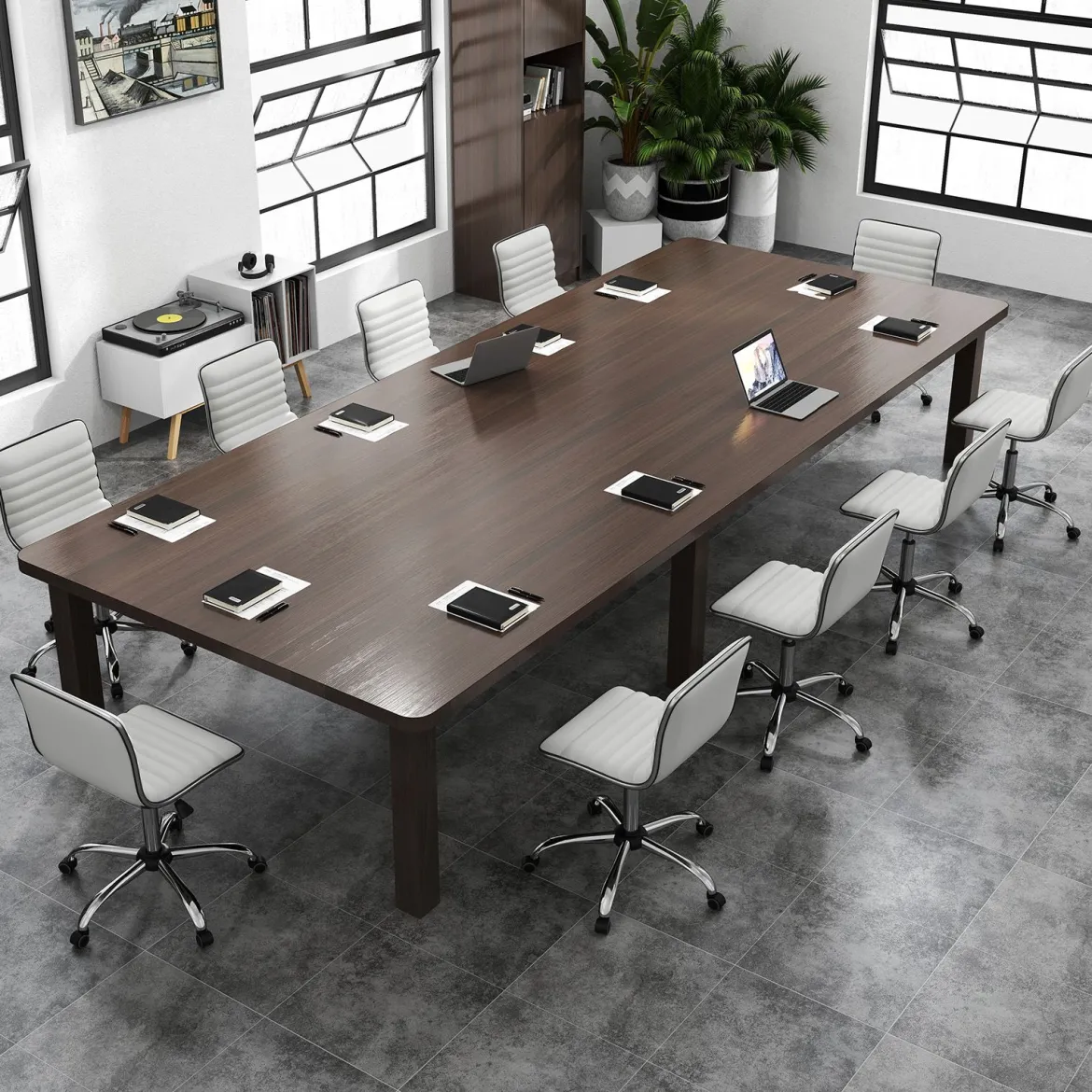 Ergonomischer Bürostuhl ohne Armlehne Gepolsterter Drehstuhl Schreibtischstuhl mit Rollen Weiß