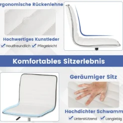 Ergonomischer Bürostuhl ohne Armlehne Gepolsterter Drehstuhl Schreibtischstuhl mit Rollen Weiß