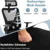 Ergonomischer Bürostuhl Schreibtischstuhl mit Verstellbarer Lordosenstütze 69 x 63 x 110–119 cm Schwarz