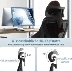 Ergonomischer Bürostuhl Schreibtischstuhl mit Verstellbarer Lordosenstütze 69 x 63 x 110–119 cm Schwarz