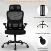 Ergonomischer Bürostuhl Schreibtischstuhl mit Lendenstütze Verstellbare Kopfstütze Schwarz