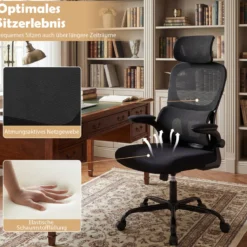 Ergonomischer Bürostuhl Schreibtischstuhl mit Lendenstütze Verstellbare Kopfstütze Schwarz
