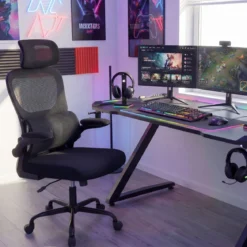 Ergonomischer Bürostuhl Schreibtischstuhl mit Lendenstütze Verstellbare Kopfstütze Schwarz